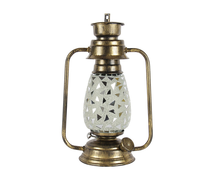 Gray Mosaic Lantern Table Lamp with Antique Gold Accents