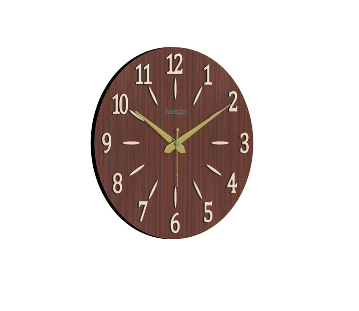 Bold Numbers Random Brown Wooden Wall Clock