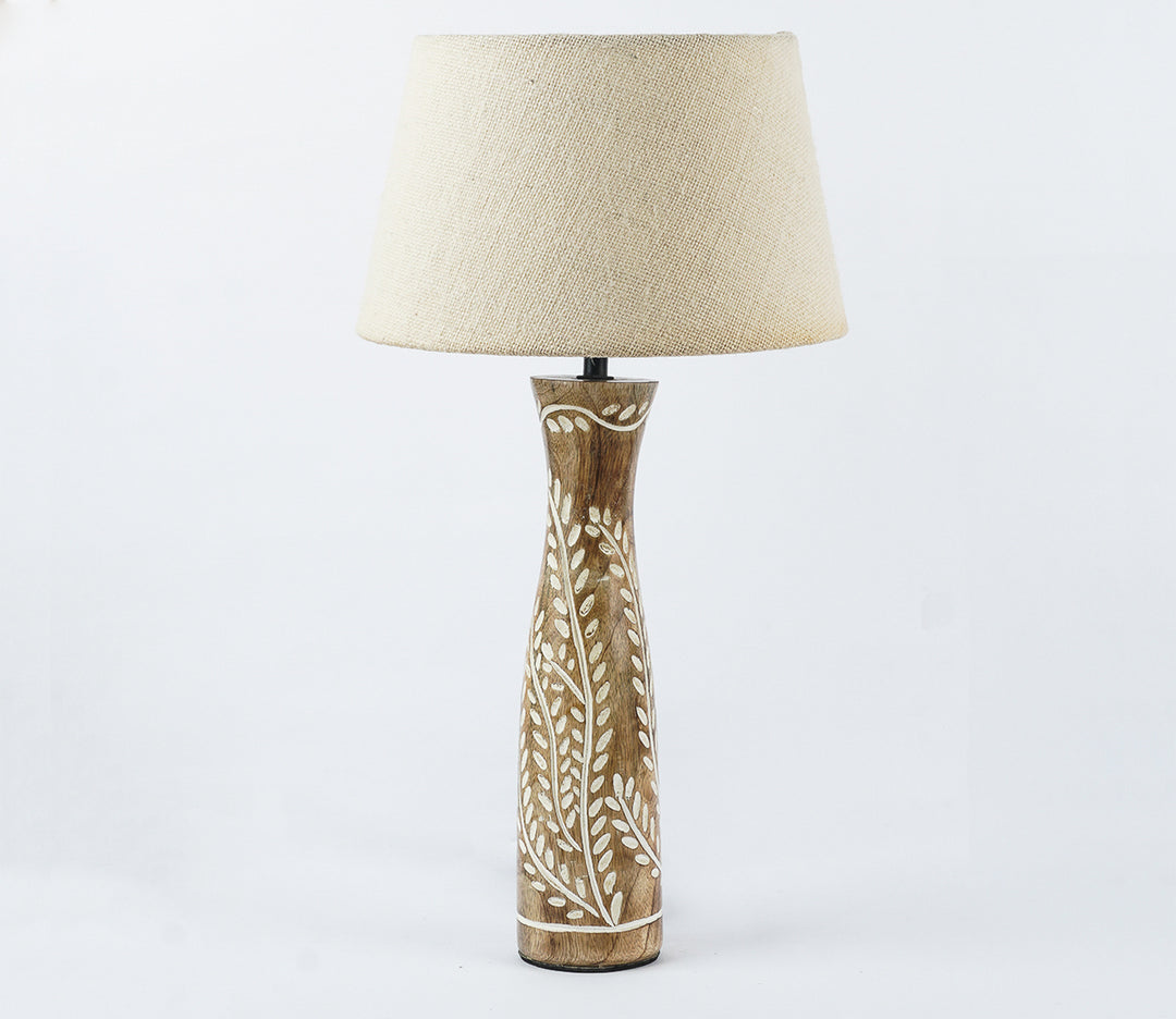White Jute Table Lamp with Leaf Embossed Pattern (43.2 cm H)