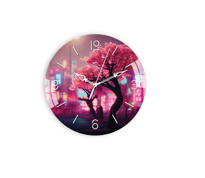 Enchanting Pink Trumpet Tree Printed Acrylic Wall Clock