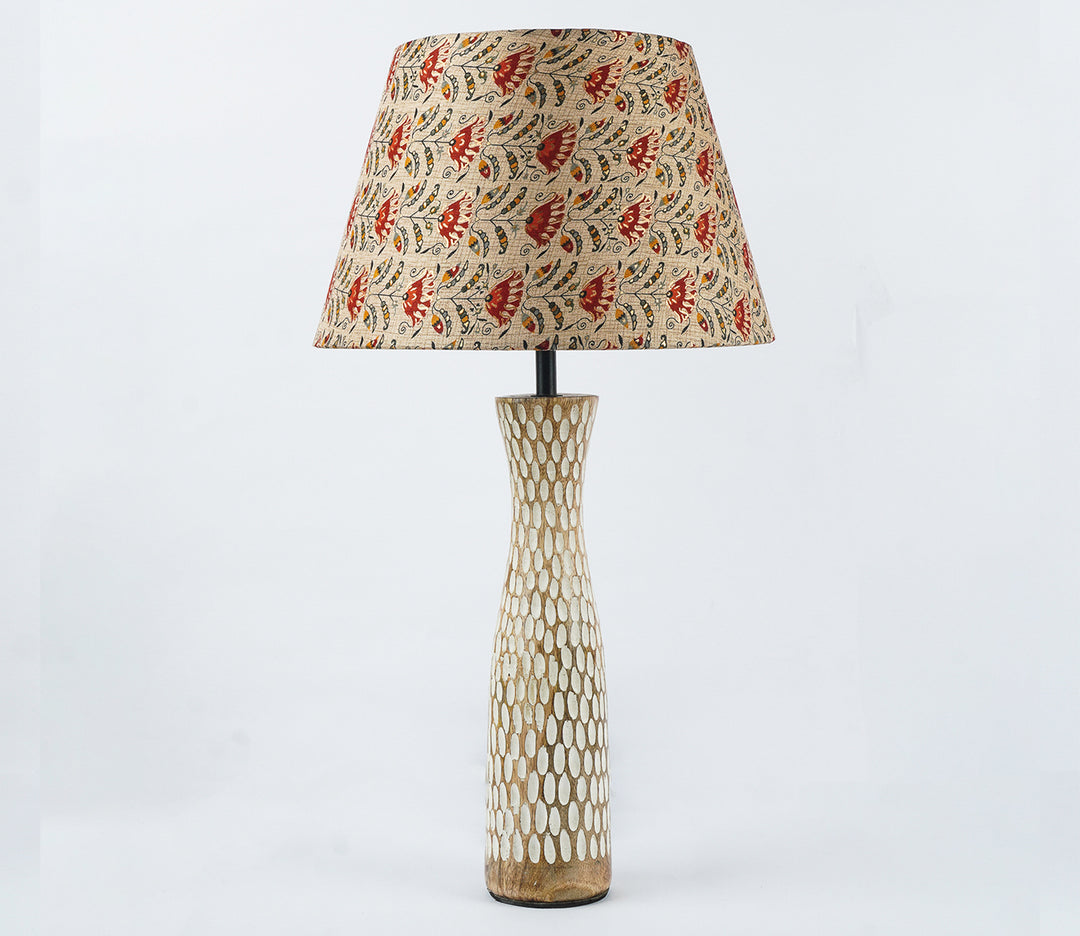 Red Floral Textured Wood Table Lamp