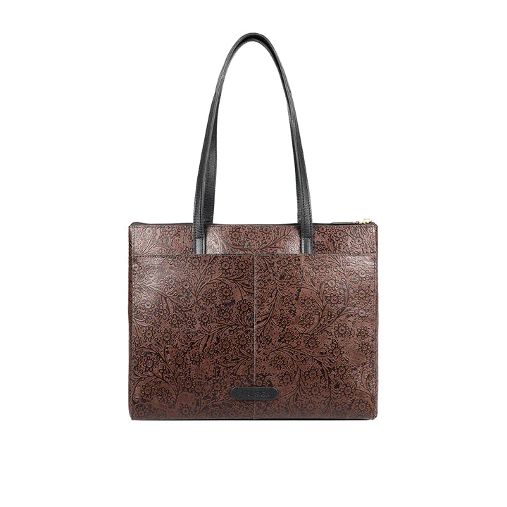 Brown Leather Tote Bag | Versatile Brown Flower Embossed Tote Bag