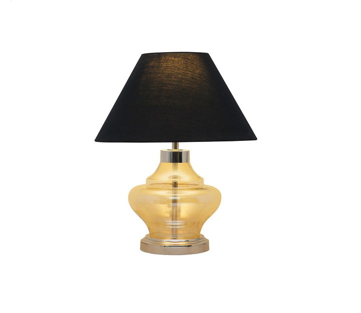 Black Glass Table Lamp with Cotton Shade