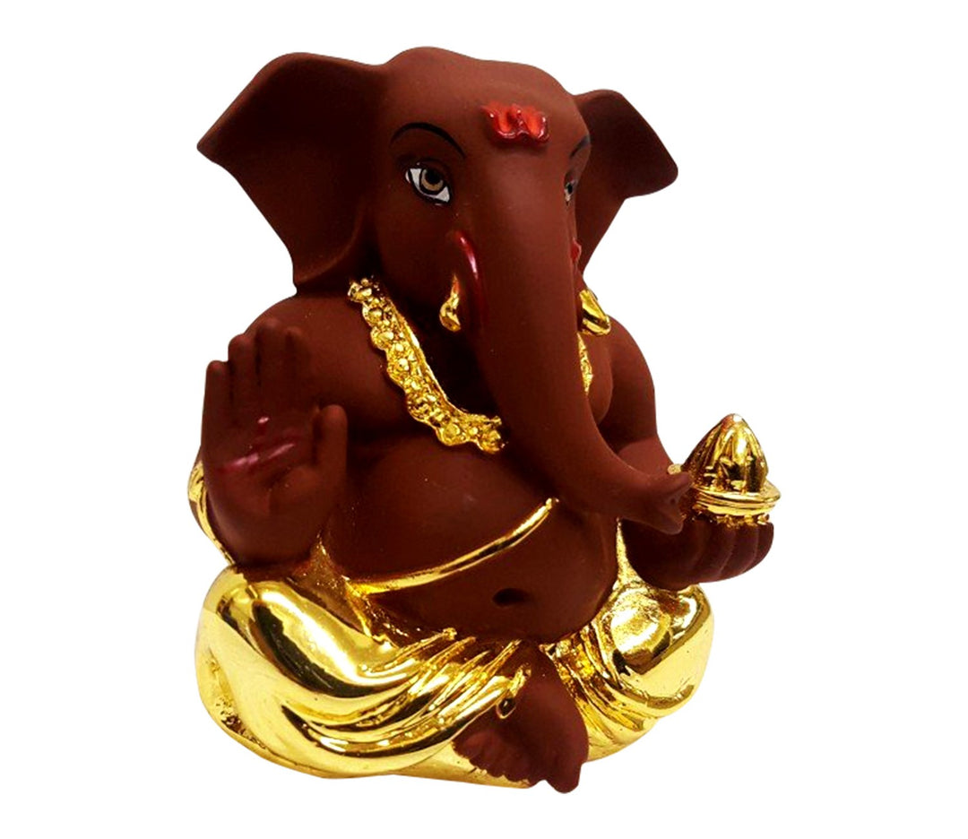 Captivating Mini Ganesha Idol in Gold and Brown