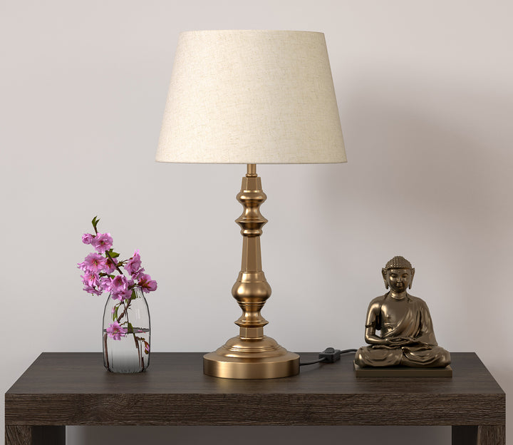 Grand Brass Antique Table Lamp with Off-White Shade