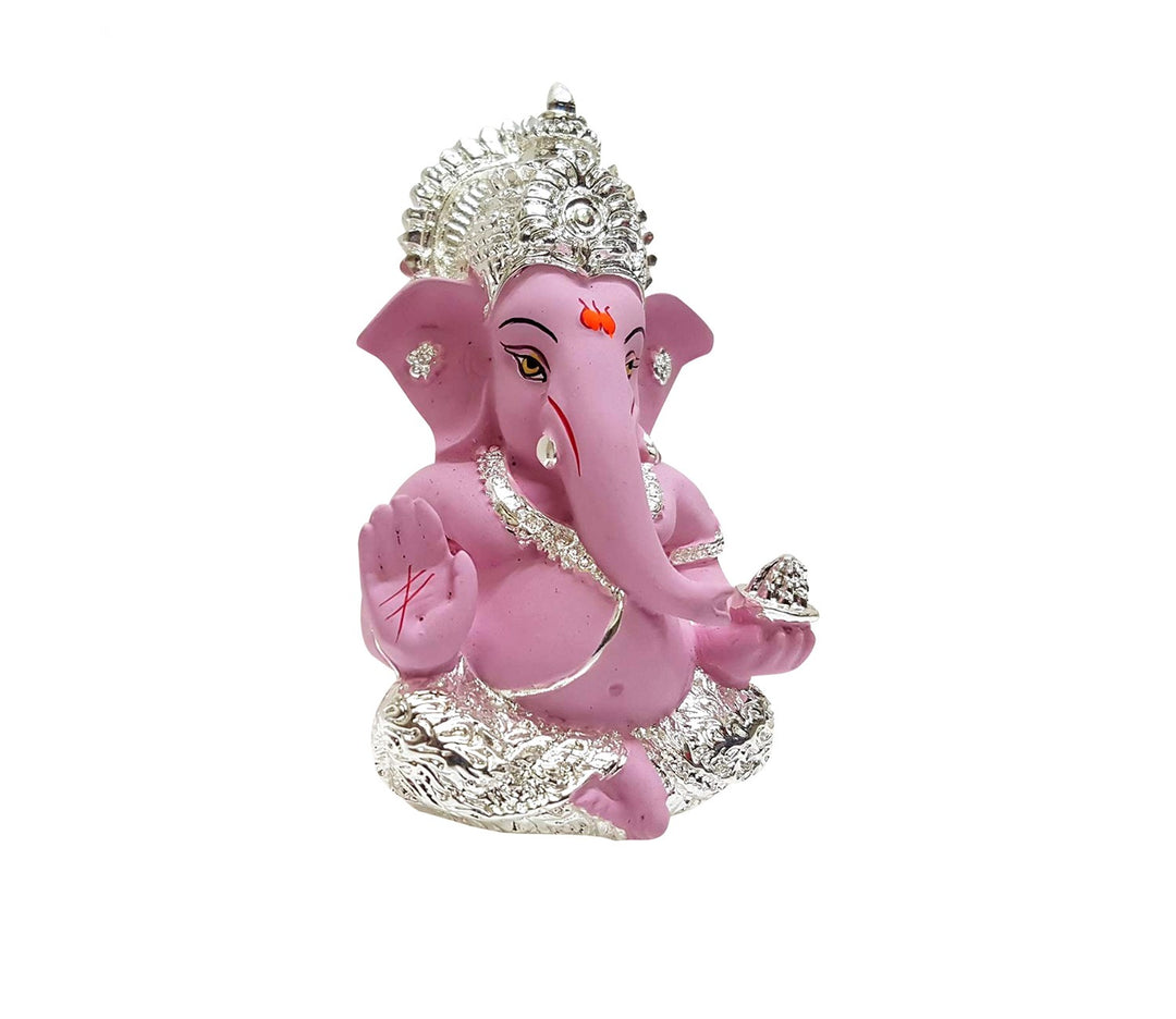 Captivating Silver-Plated Pink Ganesha Idol