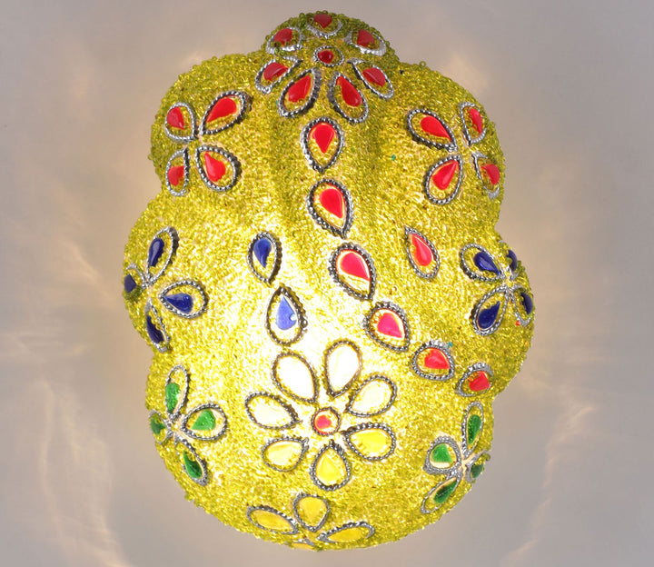 Multicolor Glass Ganesh Ji Wall Lamp (Green)