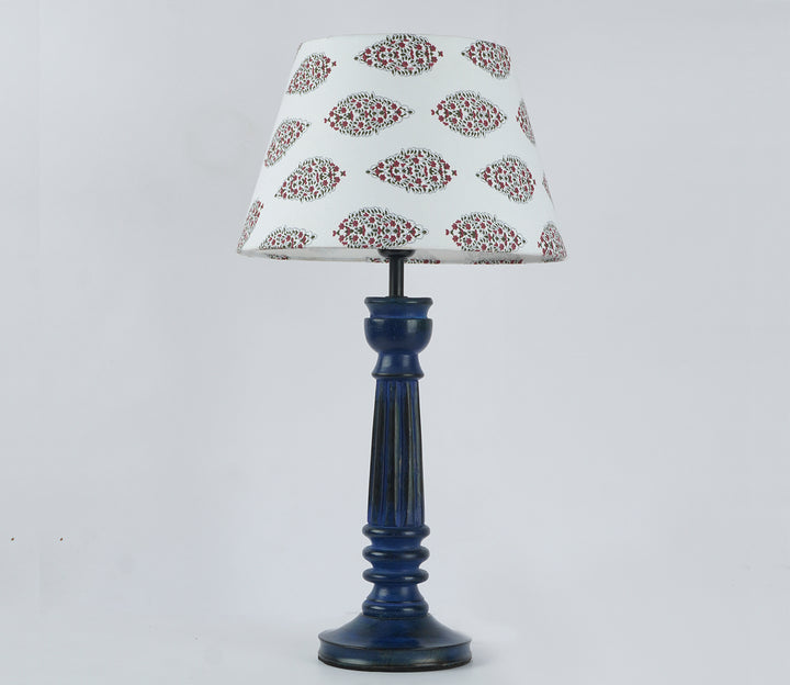 White Floral Pattern Vintage Blue Table Lamp