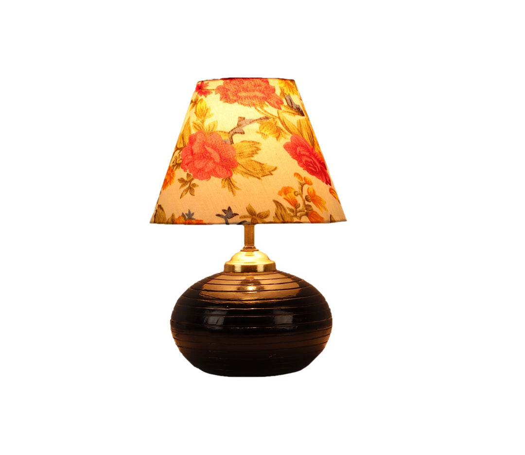 Floral Shade Round Terracotta Table Lamp