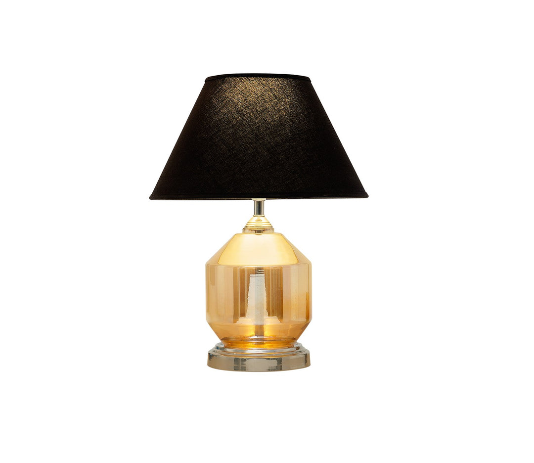 Classic Amber Glass Table Lamp with Black Cotton Shade