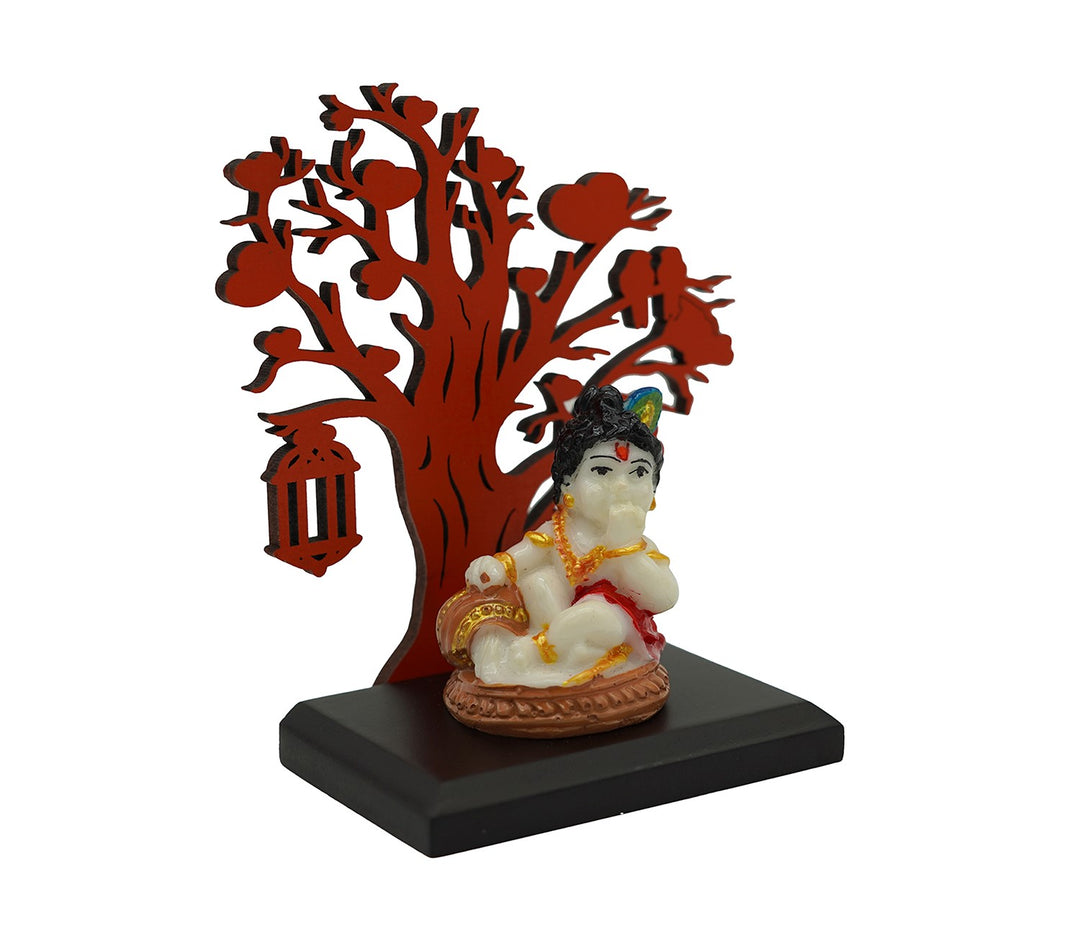 Hand-Painted Figurine with Decorative Wooden Tree