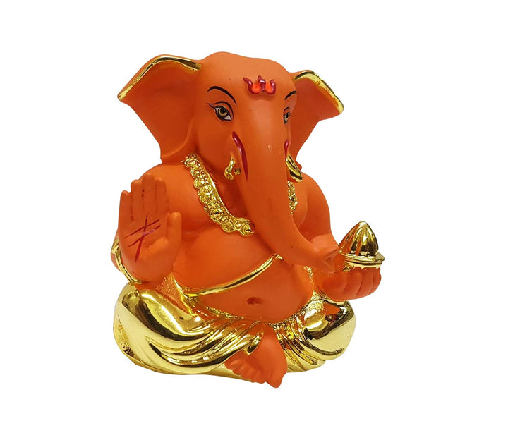 Serene Sitting Ganesha Idol in Orange and Gold