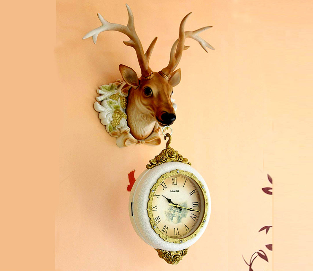 Brown Double-Sided Reindeer Railway Wall Clock