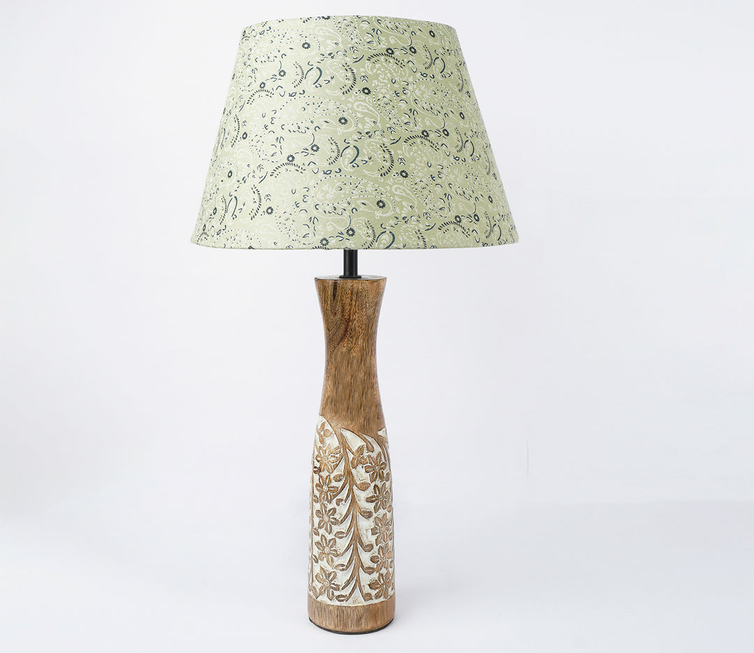 Green Floral Vintage Handcrafted Table Lamp with Shade & LED Bulb (Large)