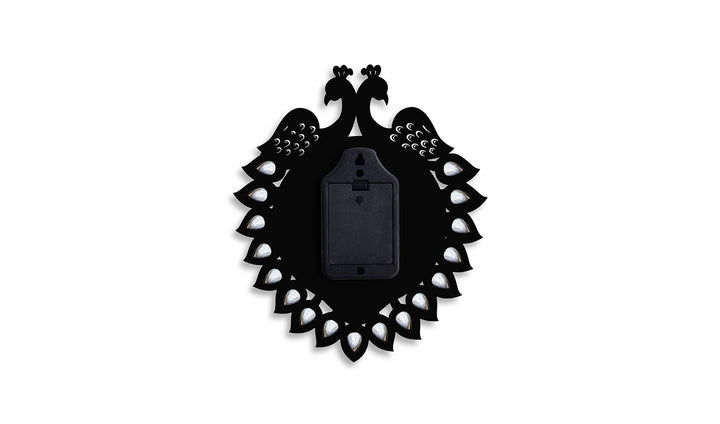 Striking Black Wooden Jewel Peacock Wall Clock