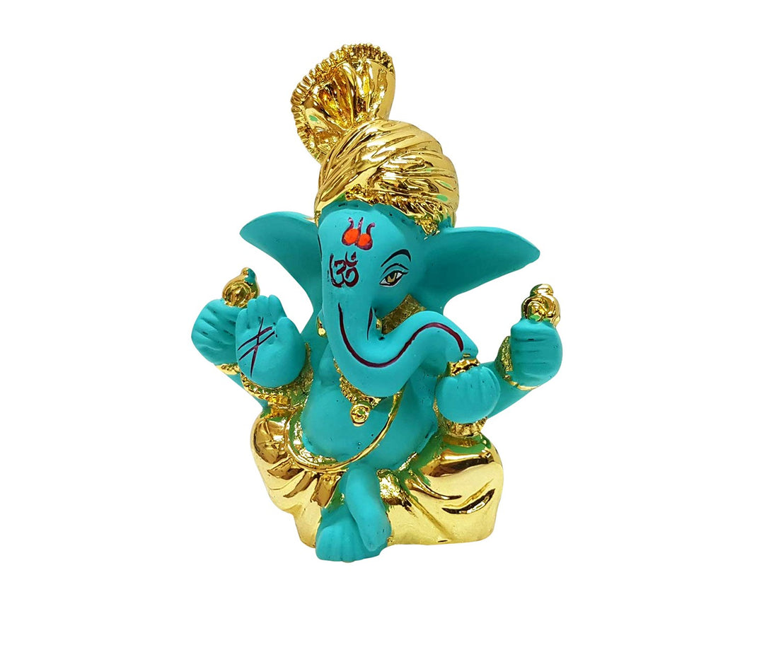 Captivating Gold-Plated Blue Ganesha Idol