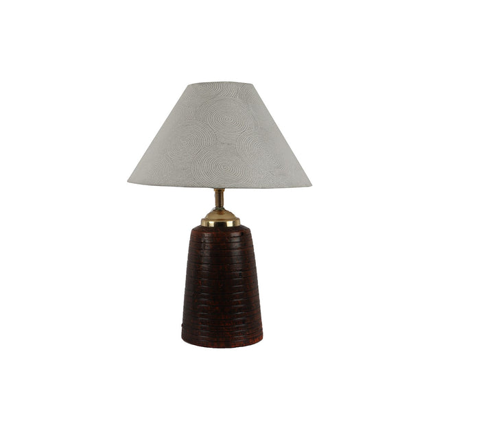 Modern Table Lamp: Brown Terracotta Base with Silver Fabric Shade