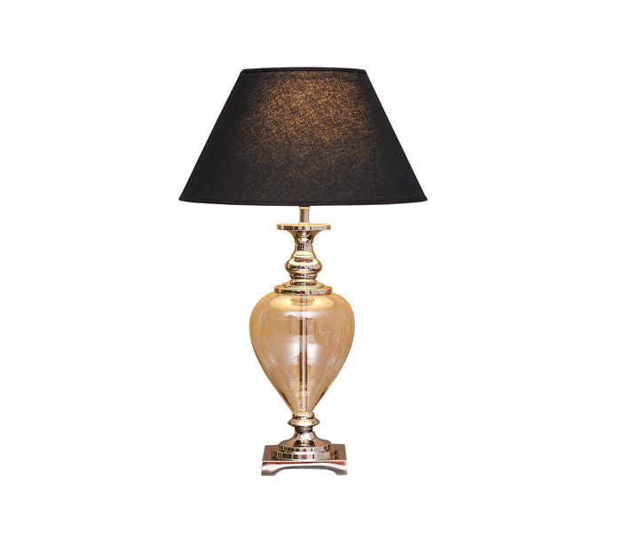 Metal & Glass Table Lamp With Cotton Shade