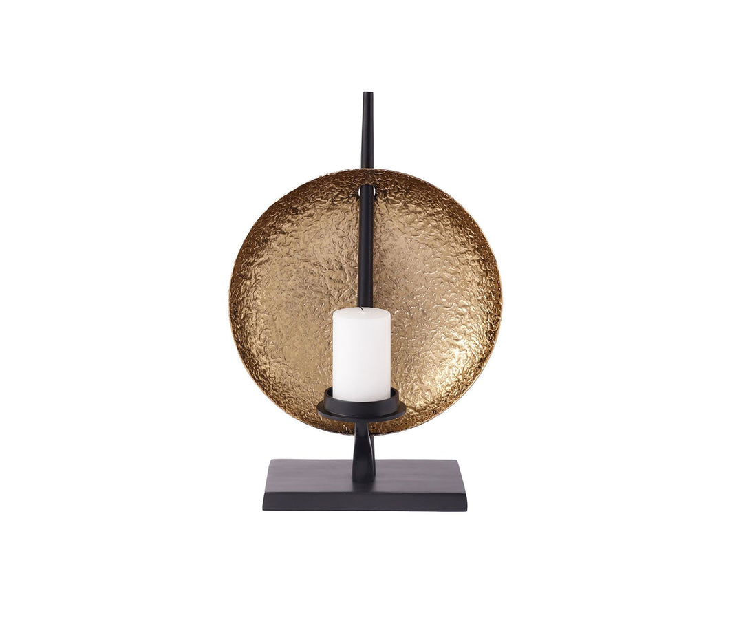 Modern Pillar Candle Holder with Gleaming Disc