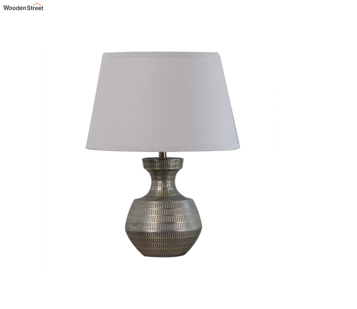 Gray Textured Metal Table Lamp with Cotton Shade