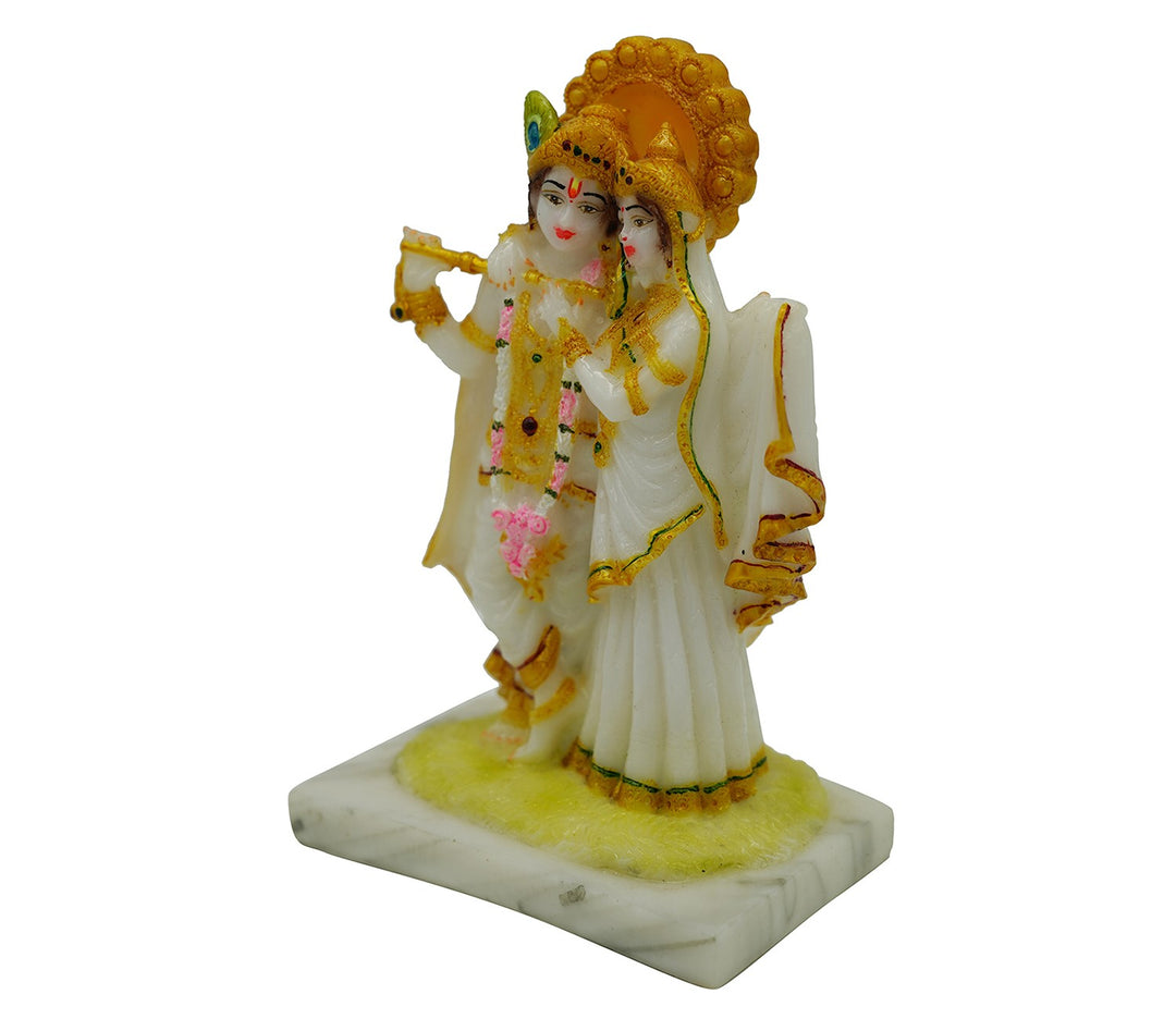 Ornate Hand-Painted Marble Statue Depicting a Couple
