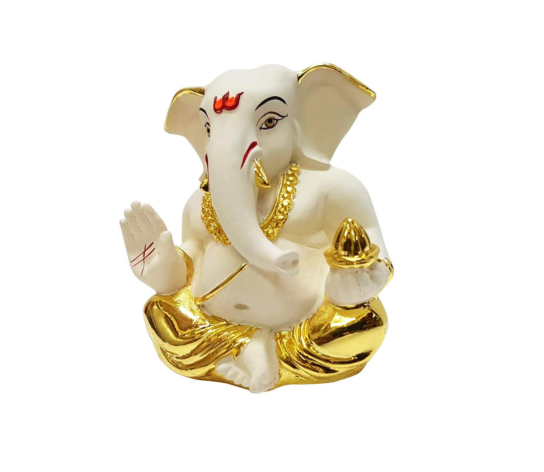Captivating Gold-Plated White Ganesha Idol