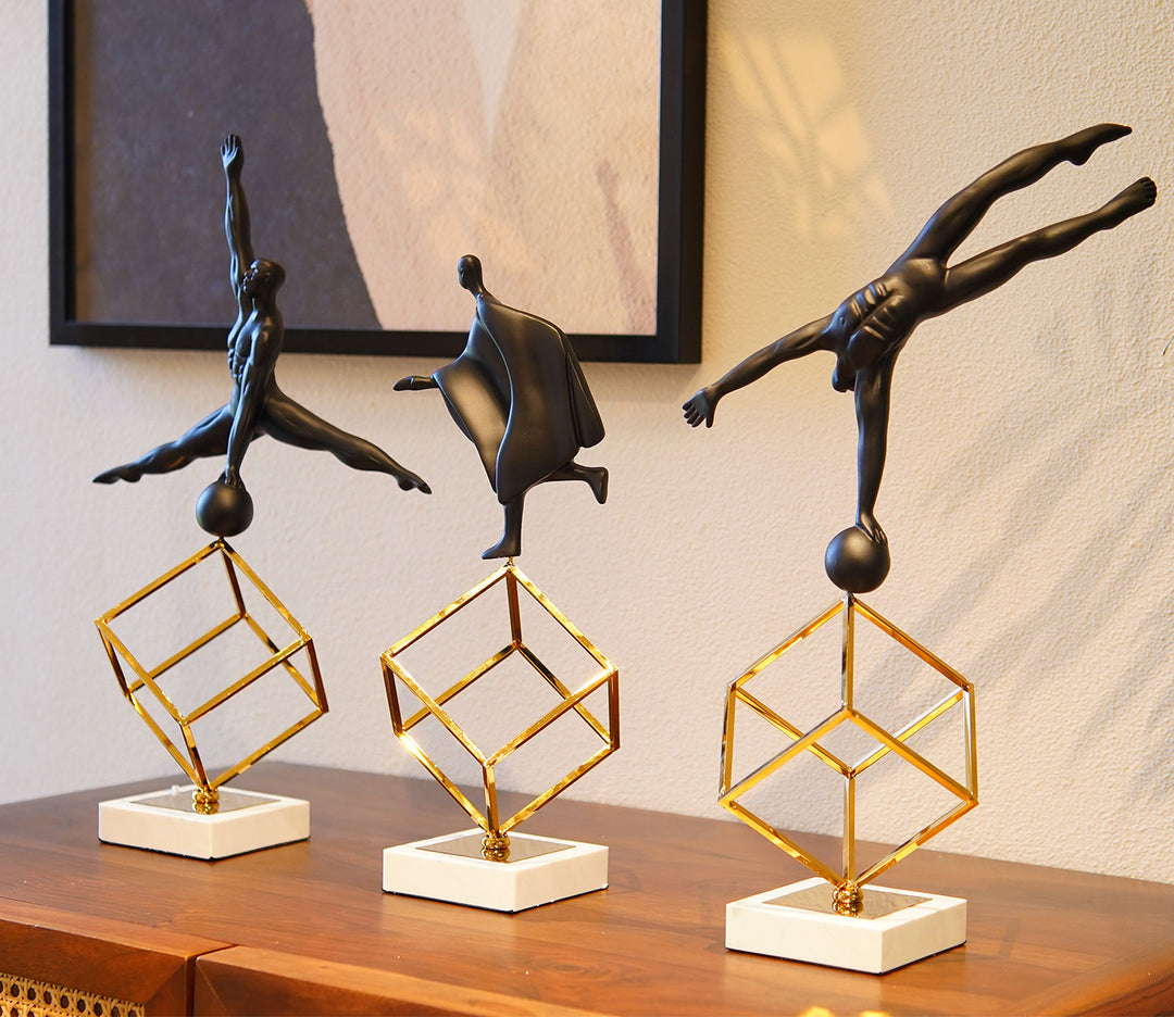 Black and Gold Human Figure Table Showpiece Set - 3 Pieces | Golden Nest Black Human Collection Table Showpiece- Set of 3