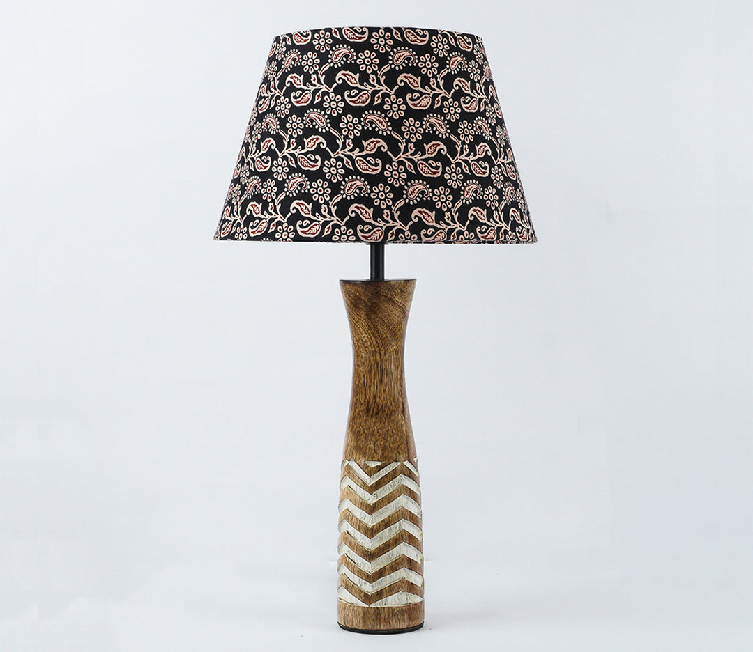White Striped Table Lamp with Fabric Shade (43.2 cm H)