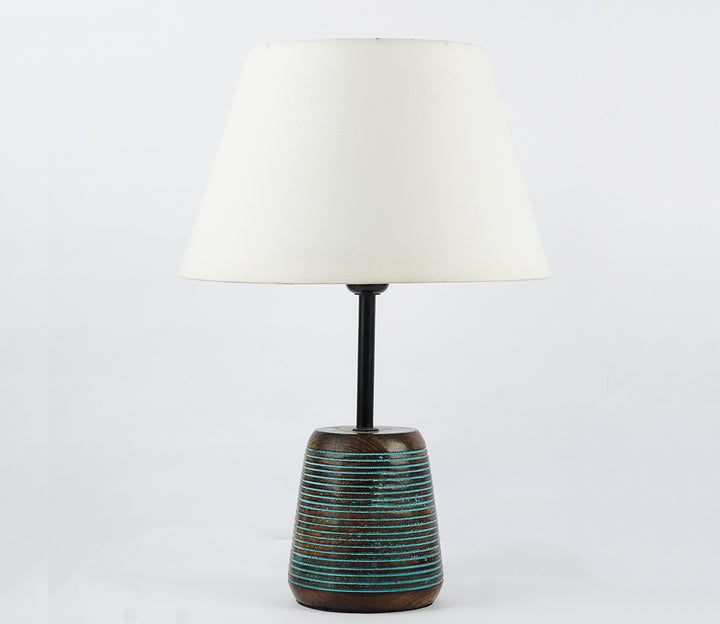 Modern Ribbed Table Lamp with Wood & Enamel Base (33 cm H)