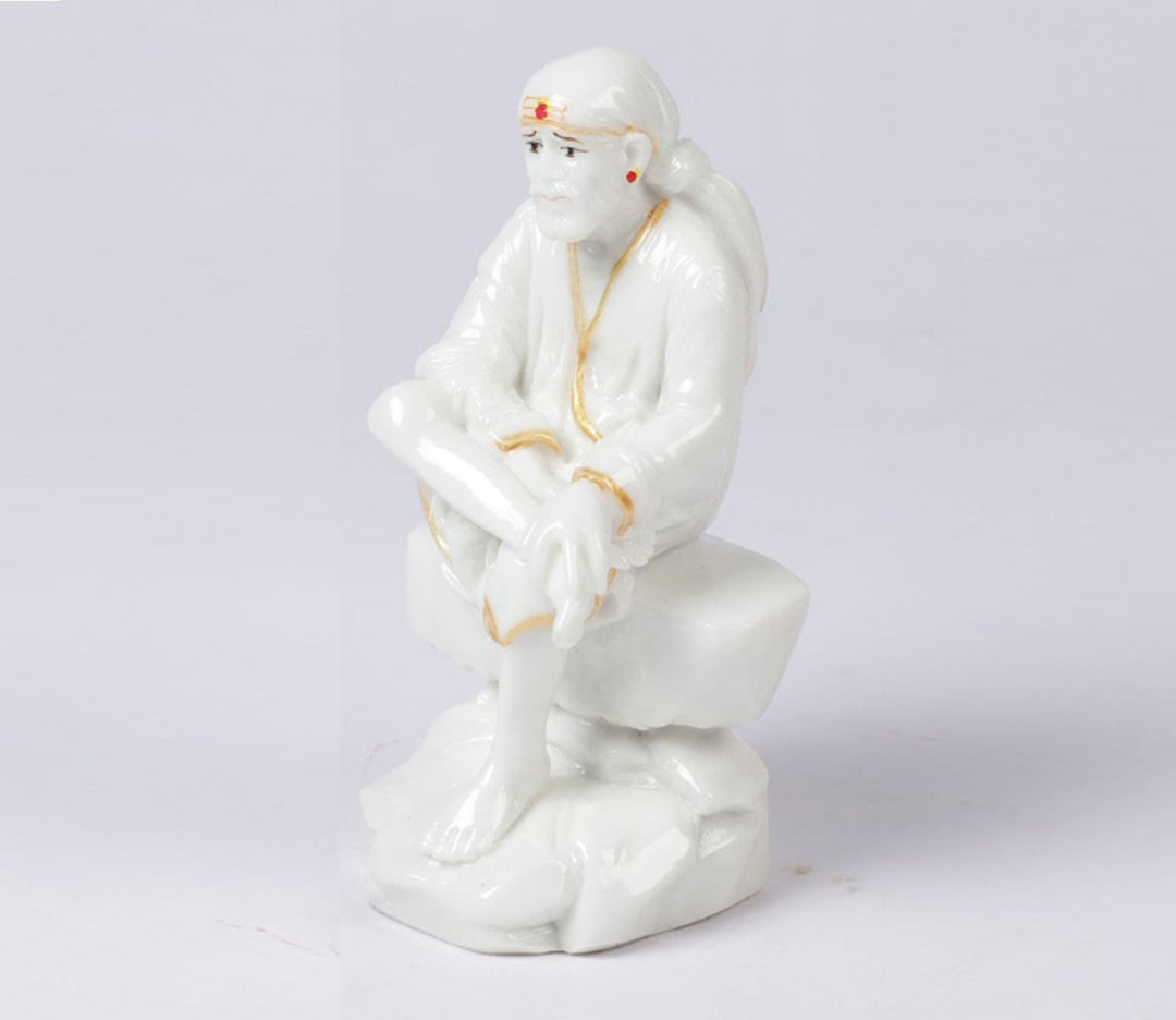 Decorative Hand-Painted Marble Figurine in Seated Position