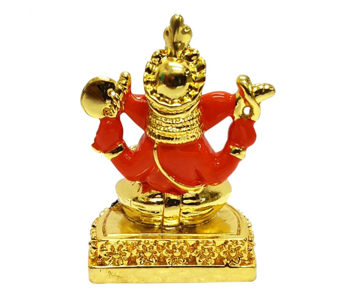 Captivating Mini Ganesha Idol in Orange with Golden Mukut and Base