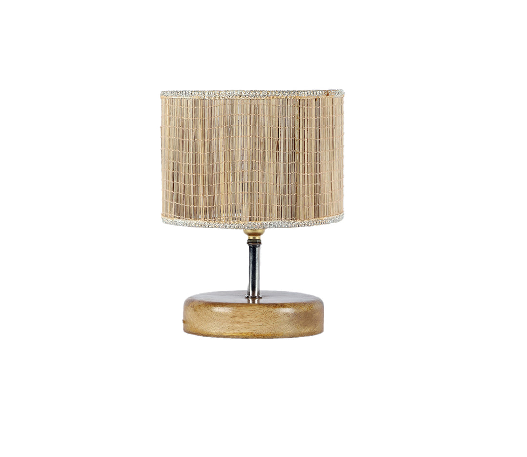 Beige Wooden Table Lamp with Bamboo Shade (Small)