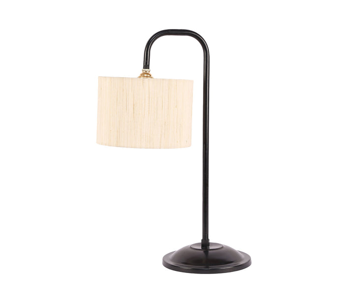 White Fabric Table Lamp with Black Metal Base