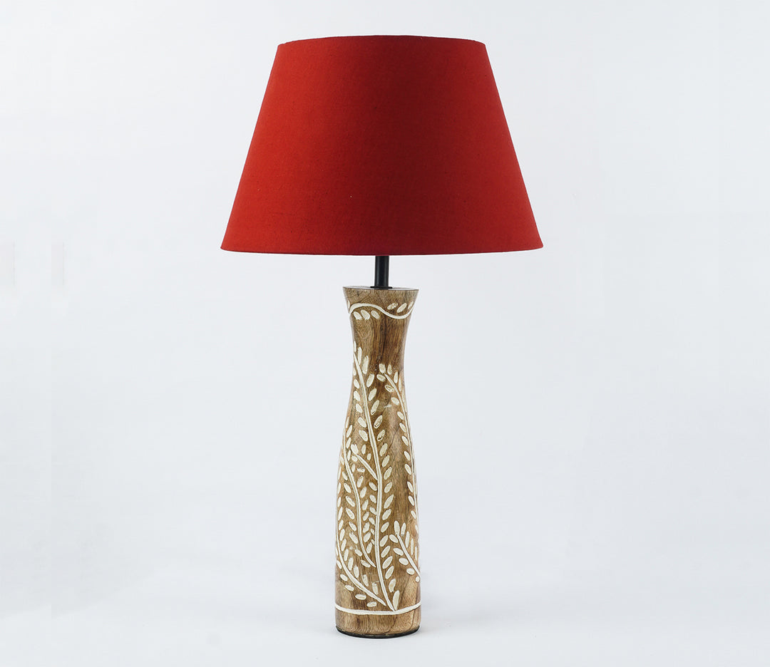 Coffee Enamel Wood Table Lamp with Leafy Design