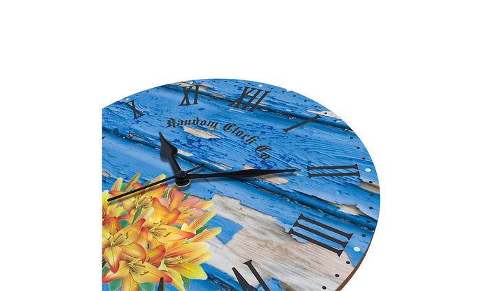 Blue Rustic Wooden Wall Clock