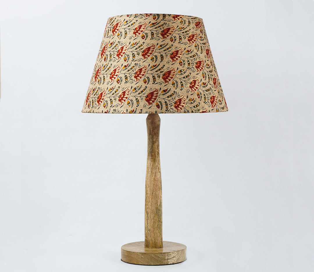 Red Floral Wood Pillar Lamp