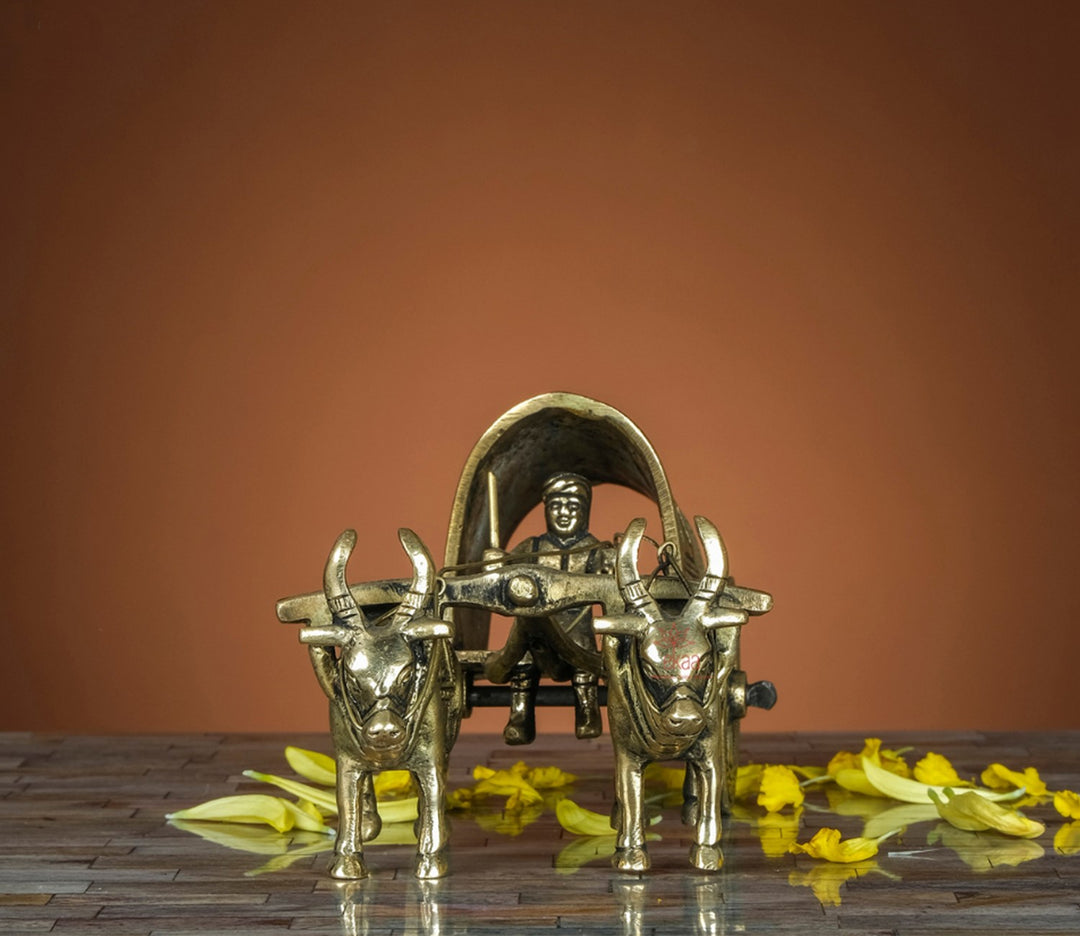 Golden Brass Bullock Cart Figurine | Unique Brass Golden Bullock Cart