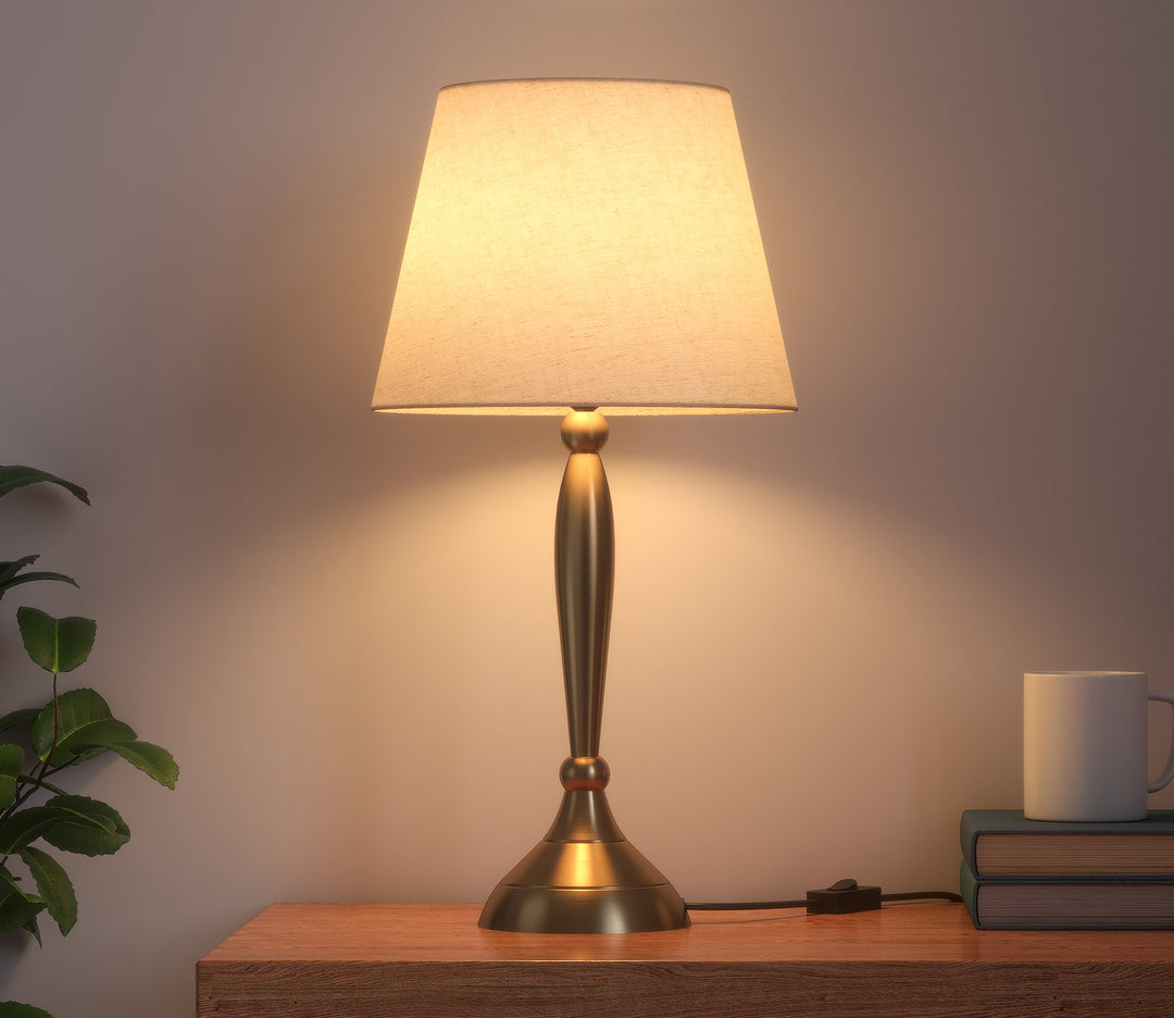 Brass Antique Table Lamp with Off-White Shade