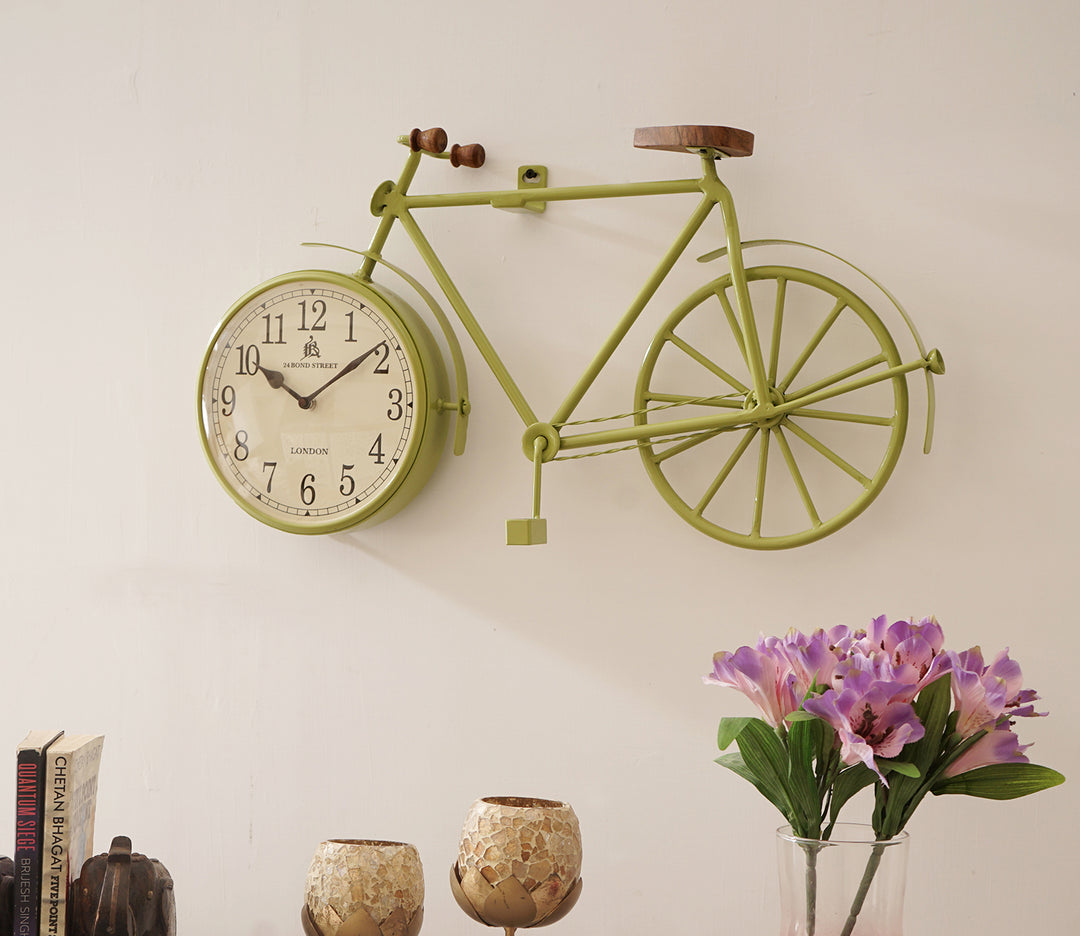 Whimsical Bicycle Wall Clock with Wooden Seat and Handle