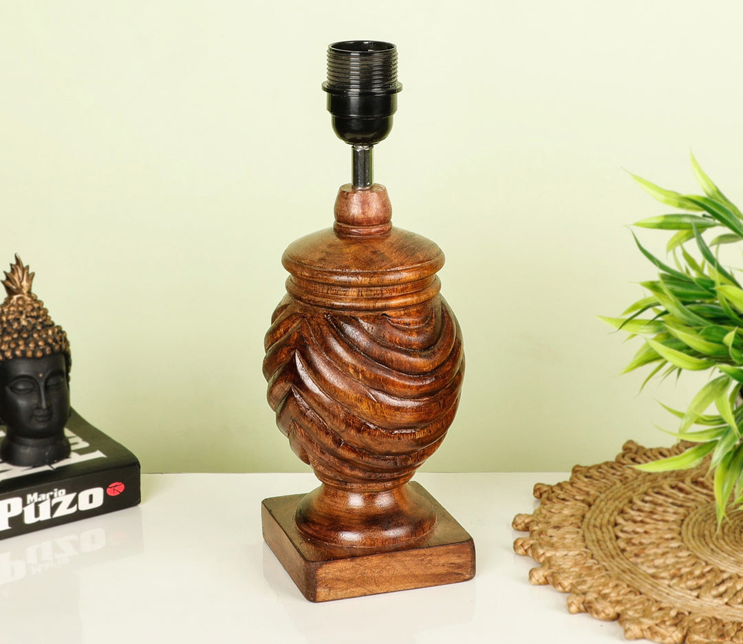 Hand-Carved Wood Table Lamp with Rings (Large)