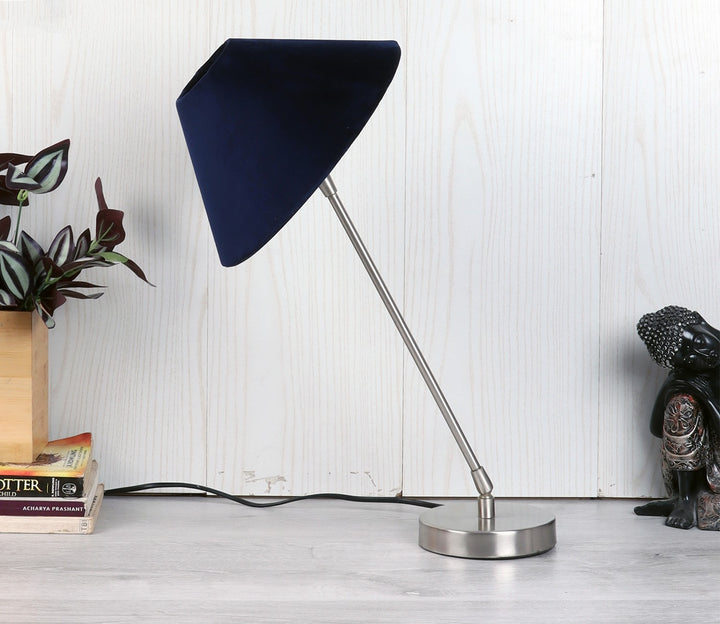 Small Silver Table Lamp with Blue Velvet Shade (53.3 cm H)