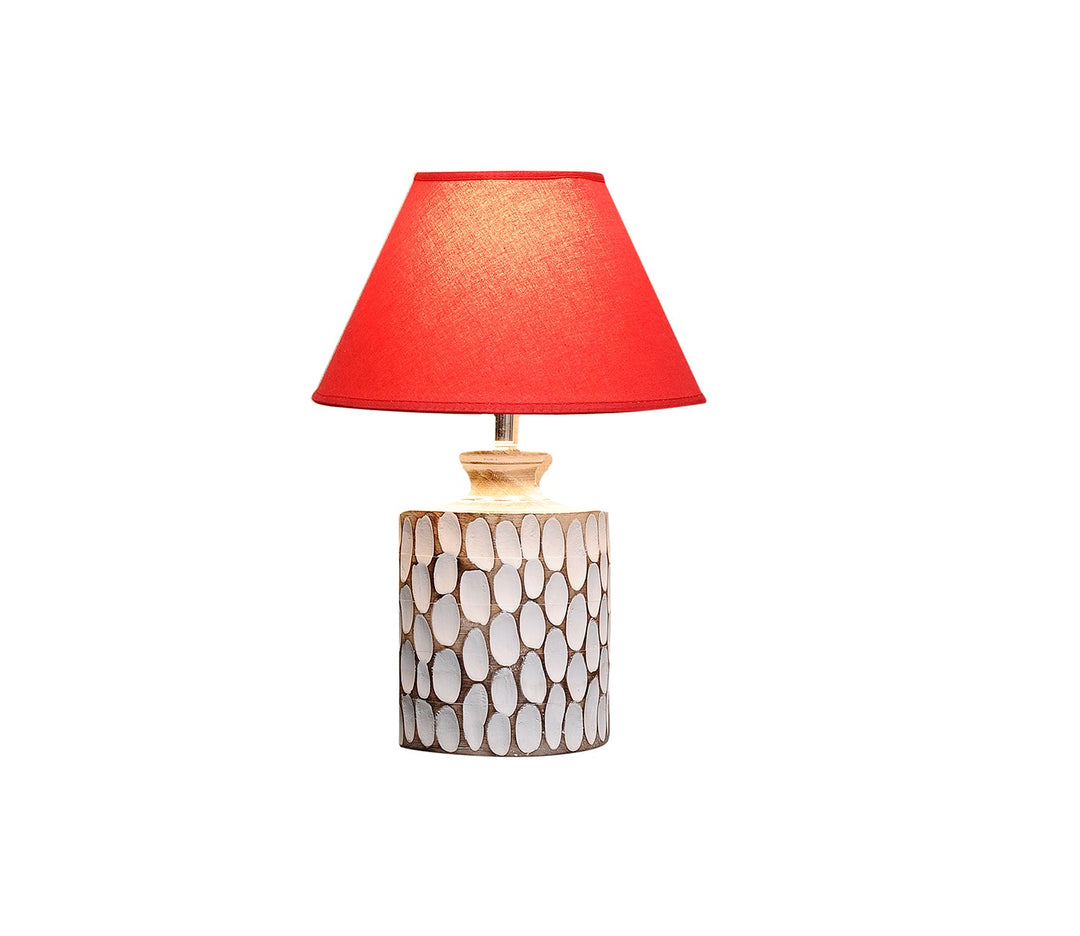 Mini Maroon Shade Carved Wood Table Lamp