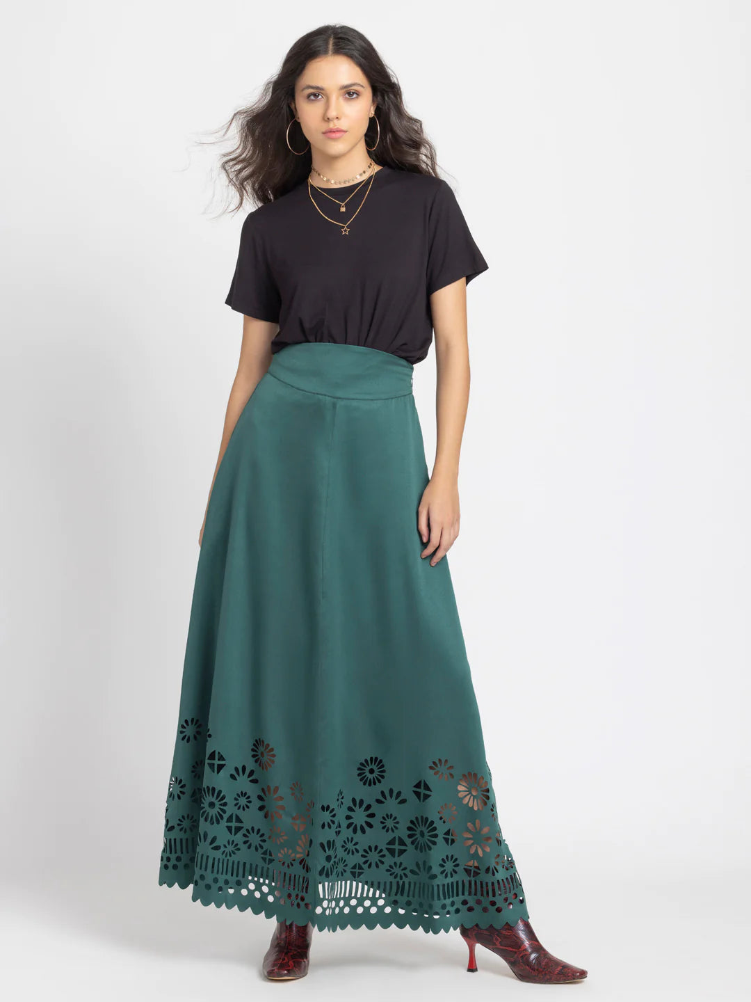 Green Party Skirt | Green Solid A-Line Party Skirt