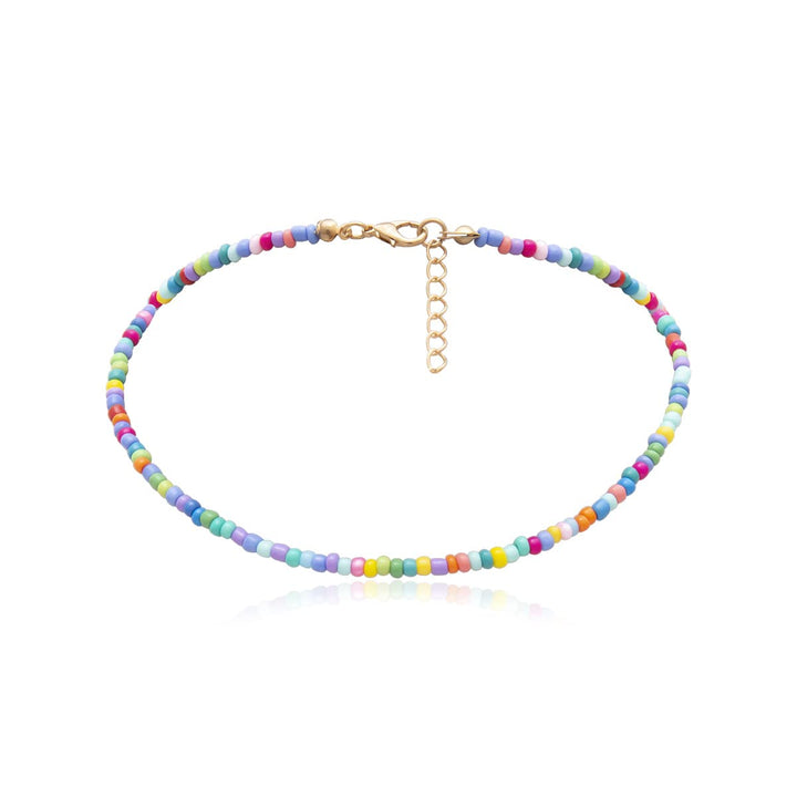 Handmade Multicolour Bead Choker Necklace | Boho Multicolour Rice Bead Handmade Choker Beach Necklace