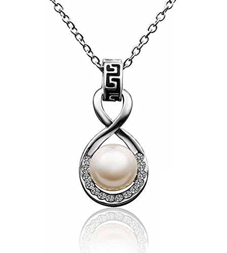 White Gold Pearl & Crystal Pendant | Style 8 Design White Gold Plated Pearl & Crystal Pendant