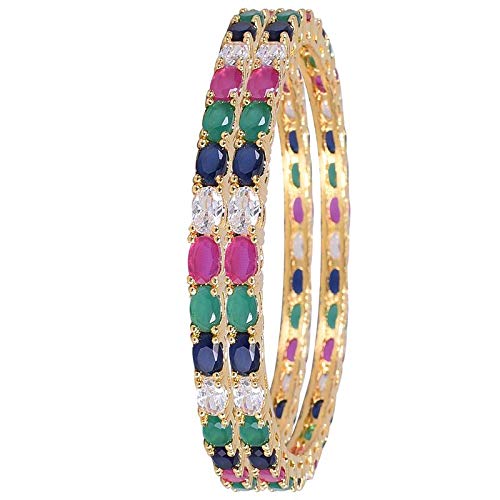 Gold Plated CZ Bangles Set | Gorgeous Multi-Colored CZ Bangles Set