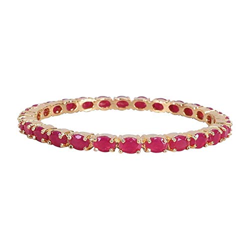 Gold Plated Red Ruby Oval Bangles Set - Brass, Size 2.6 | Gold Plated American Diamond CZ Red Ruby Oval Shape Bangles Set