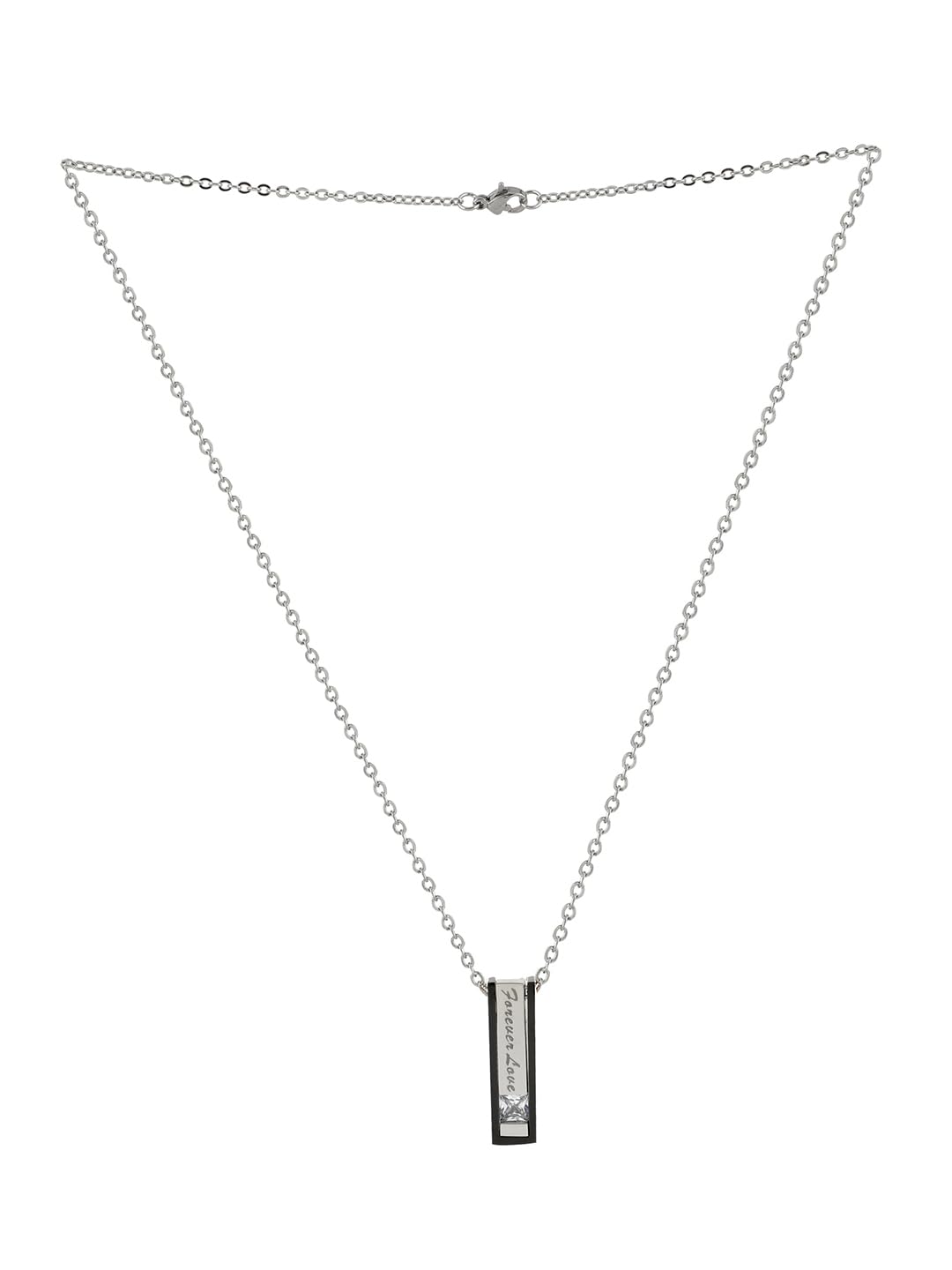 Stainless Steel CZ Black Pendant Necklace | Love Forever Stainless Steel CZ Black Pendant Chain