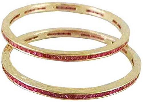 Gold Ruby Diamond Bangles | Gold Plated Diamond-Studded Ruby Bangles Set