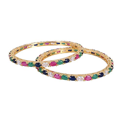 Gold Plated CZ Bangles Set | Gorgeous Multi-Colored CZ Bangles Set